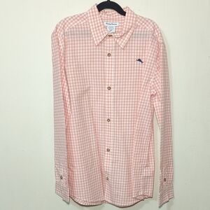 Tommy Bahama Pink + White Gingham Button-Down Shirt Spring Easter Boys 16 XXL